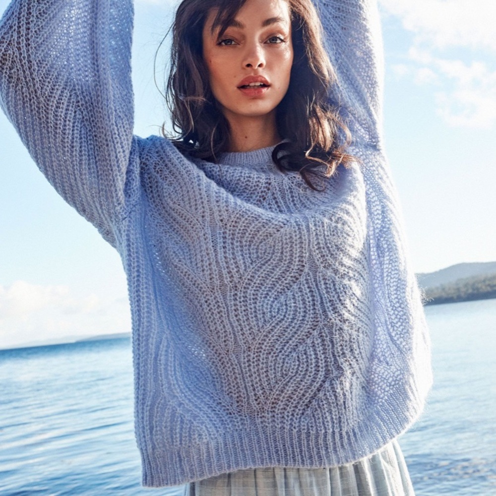 ROWIE THE LABEL Mara Knit sweater in Blue. Small